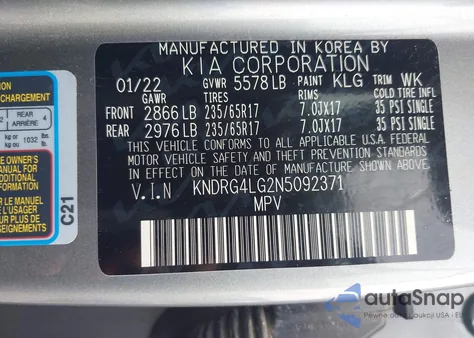 2022 Kia Sorento Hybrid S z USA, uszkodzony, nr VIN KNDRG4LG2N5092371